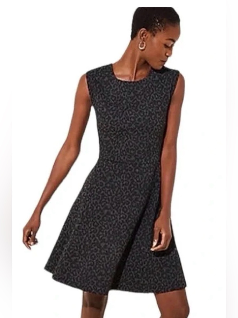 LOFT Black Jacquard Scoop Neck Dress